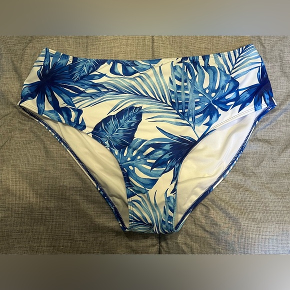 Other - Tropical Blue Leaf Print Bikini Bottom